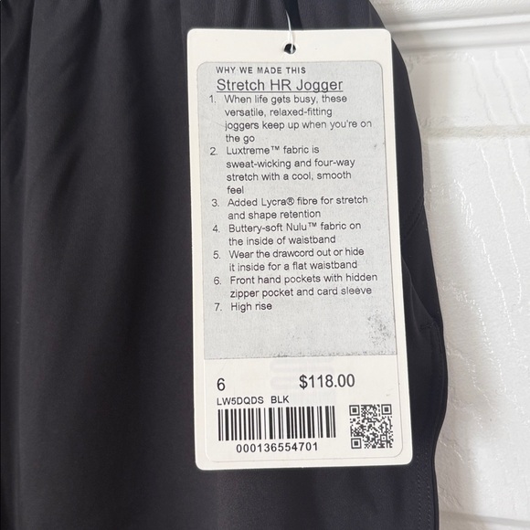 NWT Lululemon High Rise Stretch Joggers in Black - Picture 7 of 7